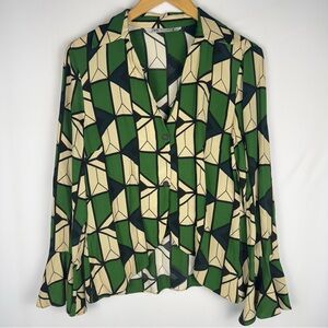 Zara Geometric Green and Cream Blouse